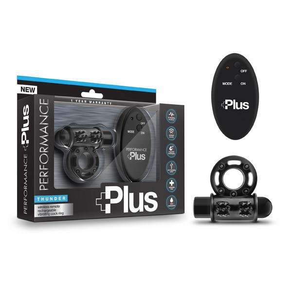 Performance Plus Thunder Wireless Remote Rechargeable Vibrating Cock Ring Black - Temptations