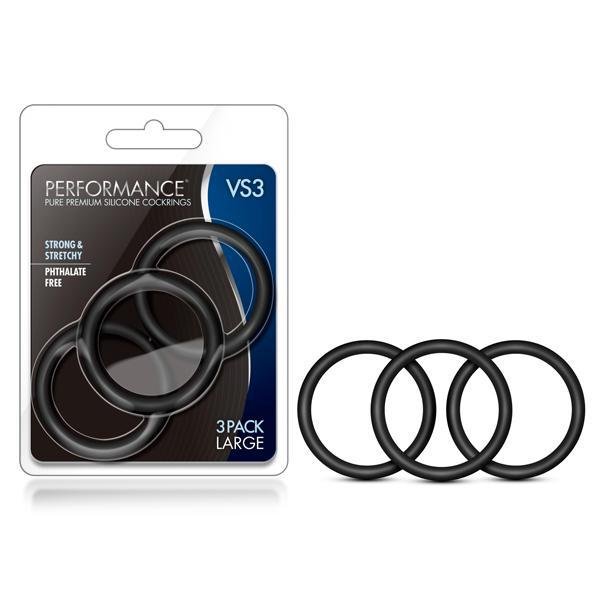 Performance VS3 Pure Premium Silicone Cockrings Large Black - Temptations