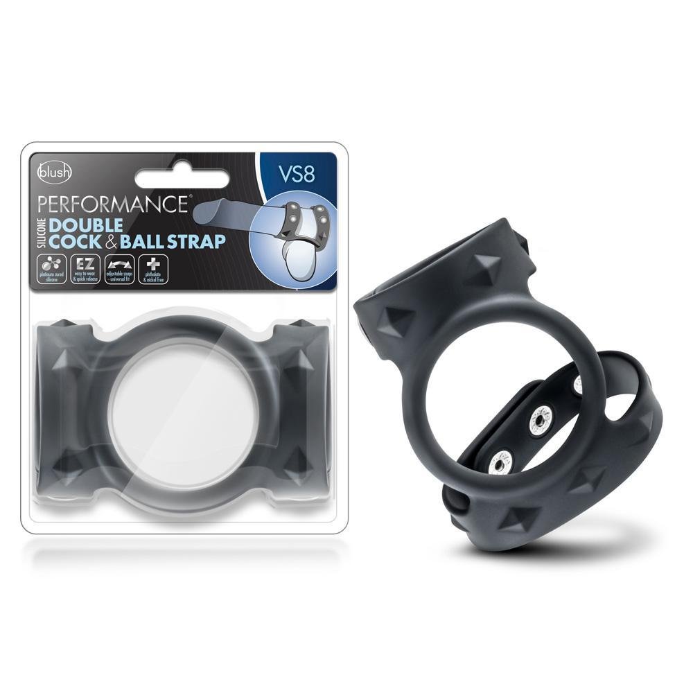 PERFORMANCE VS8 SILICONE DOUBLE COCK & BALL STRAP BLACK - Temptations