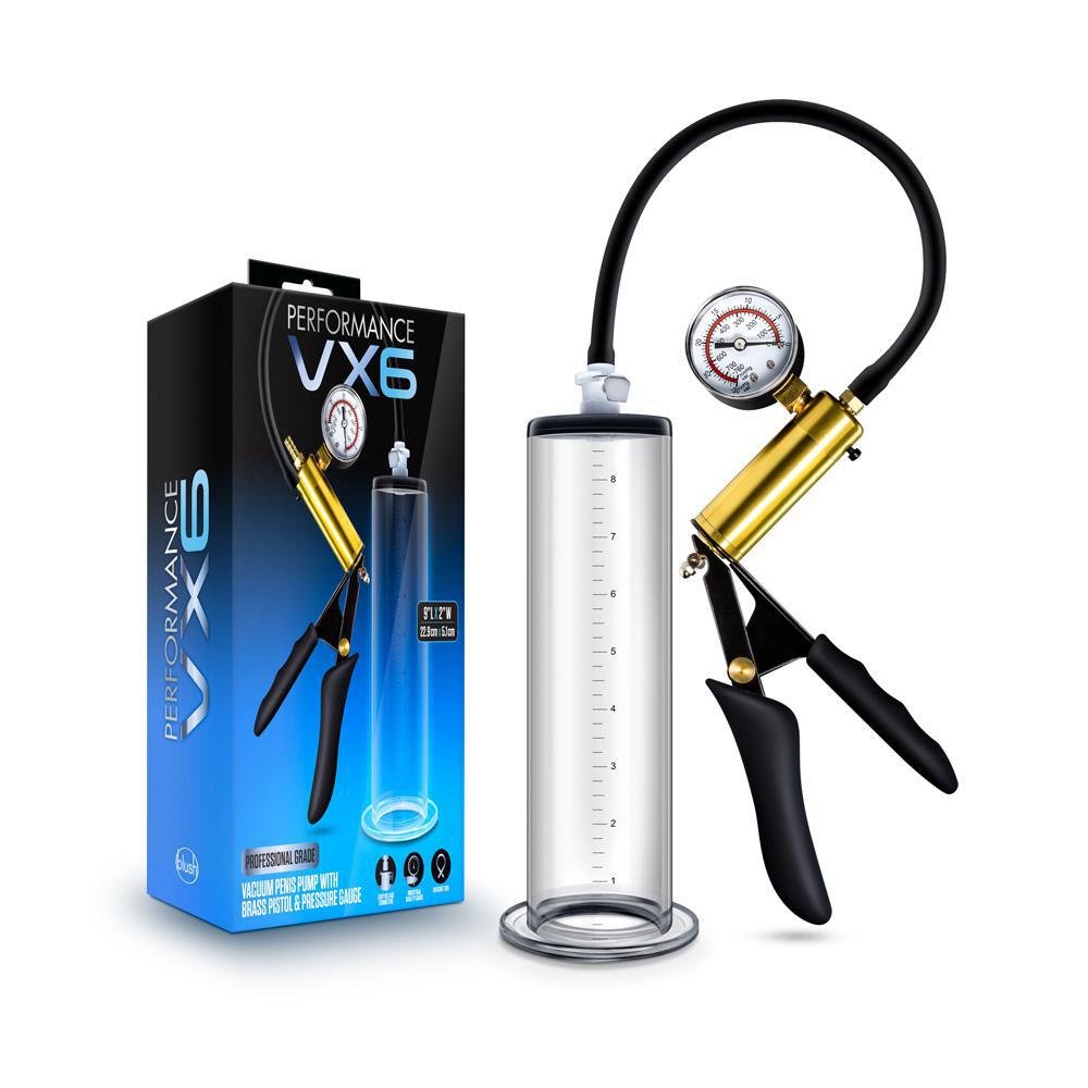 Performance Vx6 Vacuum Penis Pump With Brass Pistol & Pressure Gauge Clear - Temptations