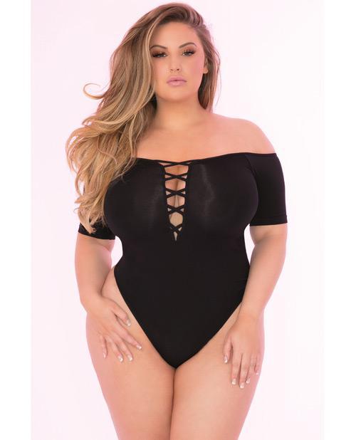 Pink Lipstick Dirty Little Secret BodySuit Black 1X/2X - Temptations