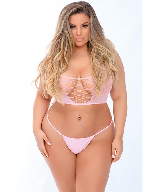 Pink Lipstick Open Love Hottie Bra Set Pink QN - Temptations