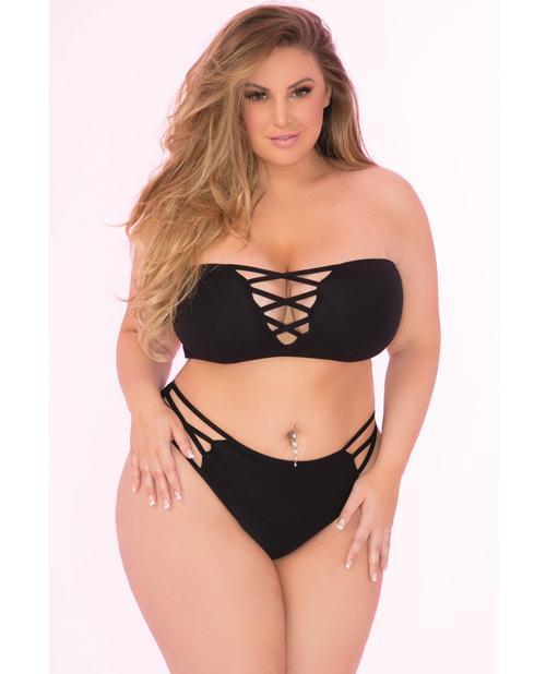 Pink Lipstick Truth or Bare 2pc Bra Set Black 1X - Temptations