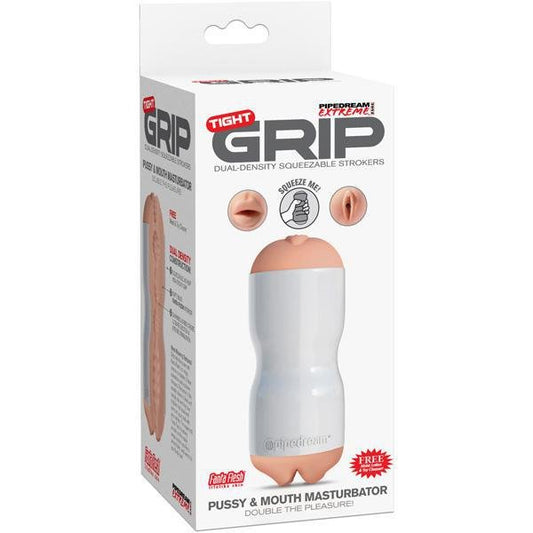 PIPEDREAM EXTREME TOYZ TIGHT GRIP PUSSY & MOUTH MASTURBATOR WHITE - Temptations