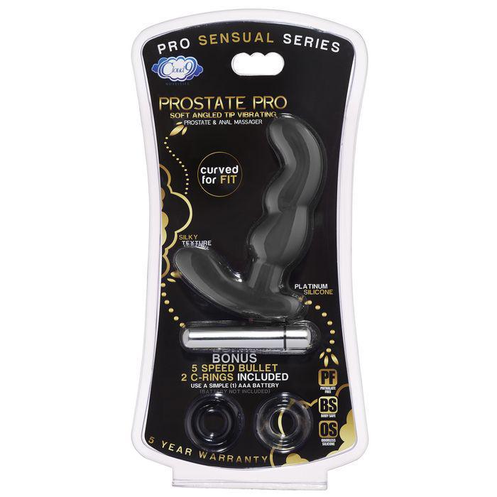 PROSTATE PRO SOFT ANGLED TIP PROSTATE ANAL MASSAGER BLACK W/C RINGS - Temptations
