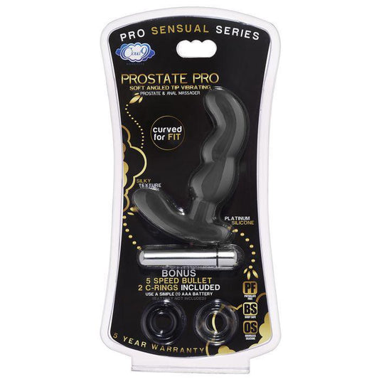 PROSTATE PRO SOFT ANGLED TIP PROSTATE ANAL MASSAGER BLACK W/C RINGS - Temptations
