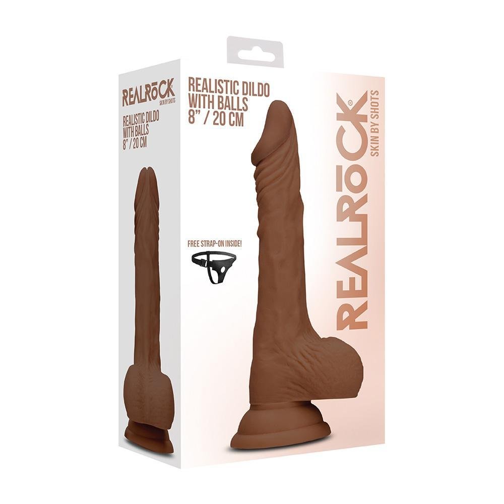 Realistic Dildo With Balls 20 Cm Brown - Temptations