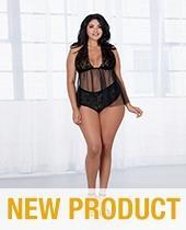 Retro Stretch Lace Halter Babydoll w/Panty (Higher Waist) Black QN - Temptations
