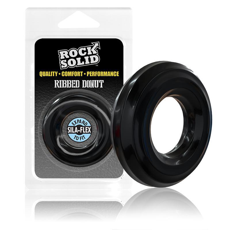Rock Solid Ribbed Donut (1") Black Silicone, Clamshell - Temptations