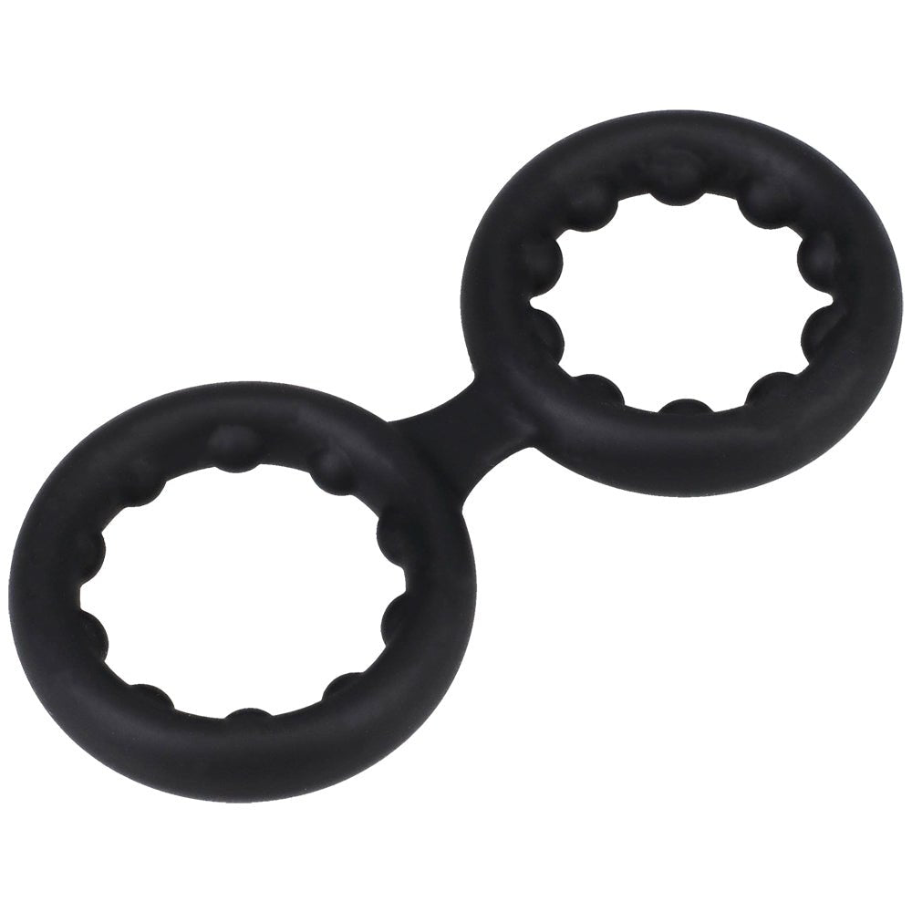 Rock Solid Silicone Double Stamina Ring With Metal Beads Black