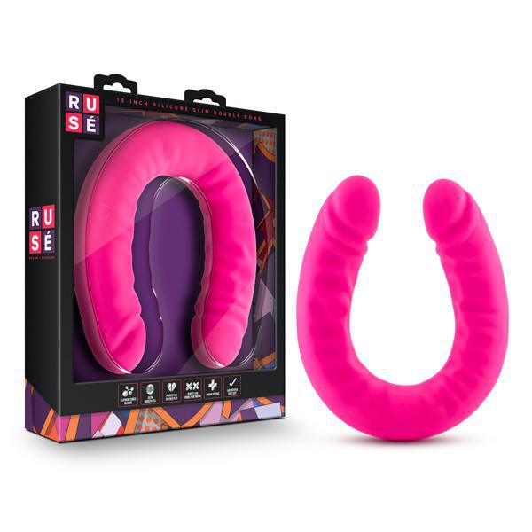 Ruse 18" Silicone Slim Double Dong Hot Pink Discounted - Temptations