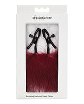 Sex & Mischief Enchanted Feather Nipple Clamps - Burgundy - Temptations