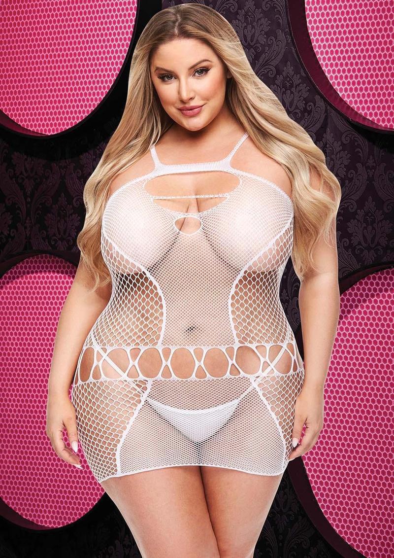 SEXY FISHNET MINI DRESS - WHT - Q - Temptations