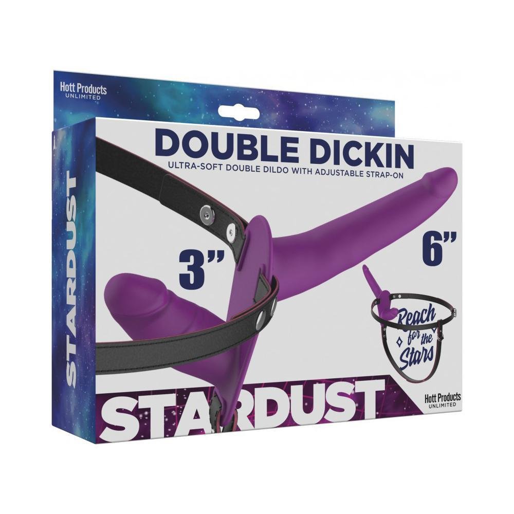 Stardust Double Dickin Dual Function Strap On With Harness Silicone Purple - Temptations