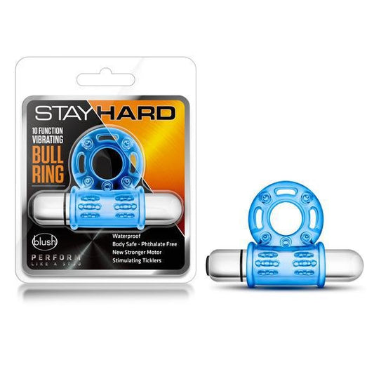 Stay Hard 10 Function Vibrating Bull Ring Blue - Temptations