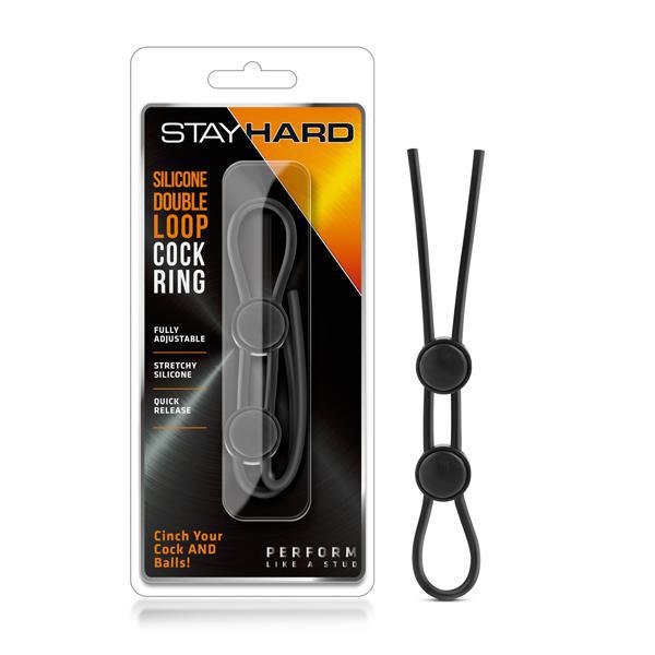 Stay Hard Silicone Double Loop Cock Ring Black - Temptations