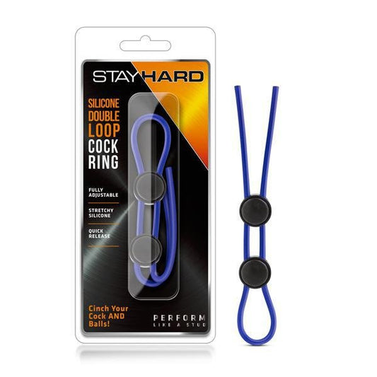 STAY HARD SILICONE DOUBLE LOOP COCK RING BLUE - Temptations
