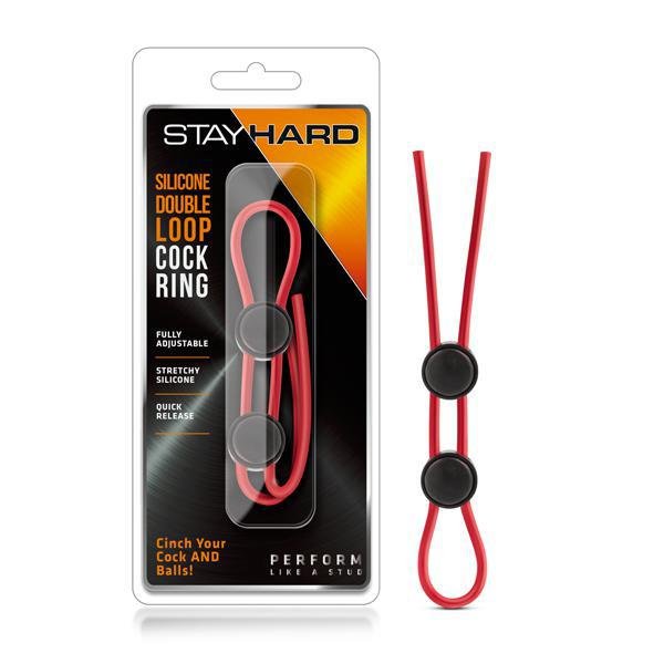 STAY HARD SILICONE DOUBLE LOOP COCK RING RED - Temptations