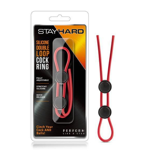 STAY HARD SILICONE DOUBLE LOOP COCK RING RED - Temptations