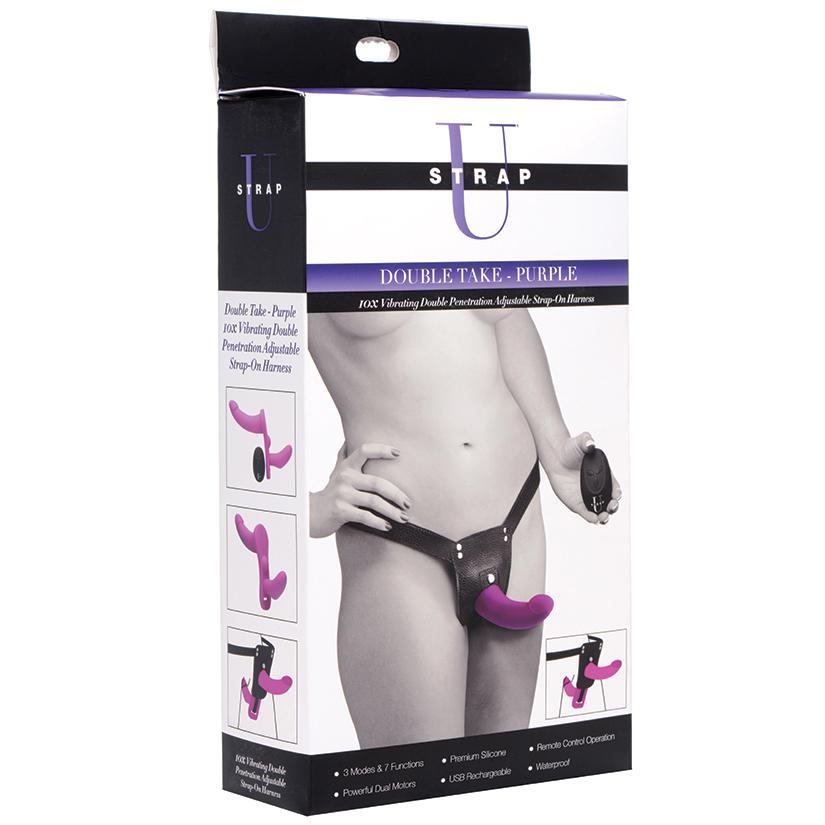 Strap U Double Take 10X Vibrating Double Penetration Strap - On - Purple - Temptations