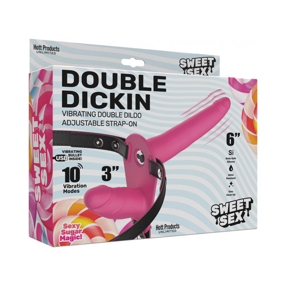 Sweet Sex Double Dickin Dual Purpose Strap On With Harness Silicone Pink - Temptations