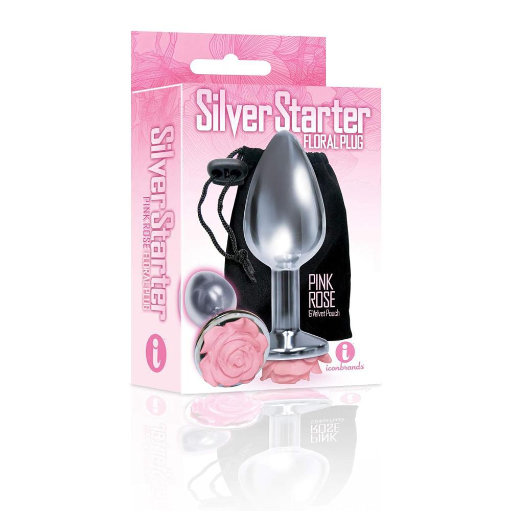 The 9's The Silver Starter Rose Floral Stainless Steel Butt Plug Purple - Temptations