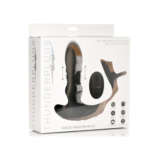 Thunder Plugs 10X Thrusting Silicone Vibrator W/ Cock & Ball Strap & Remote - Temptations