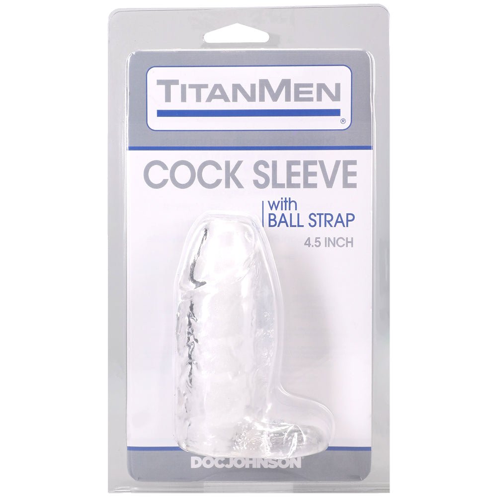 Titanmen Cock Sleeve With Ball Strap 4.5 Inch Clear