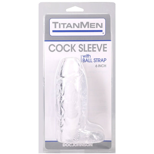 Titanmen Cock Sleeve With Ball Strap 6 Inch Clear