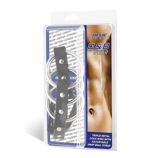 TRIPLE METAL COCK RING WITH ADJUSTABLE SNAP BALL STRAP - Temptations