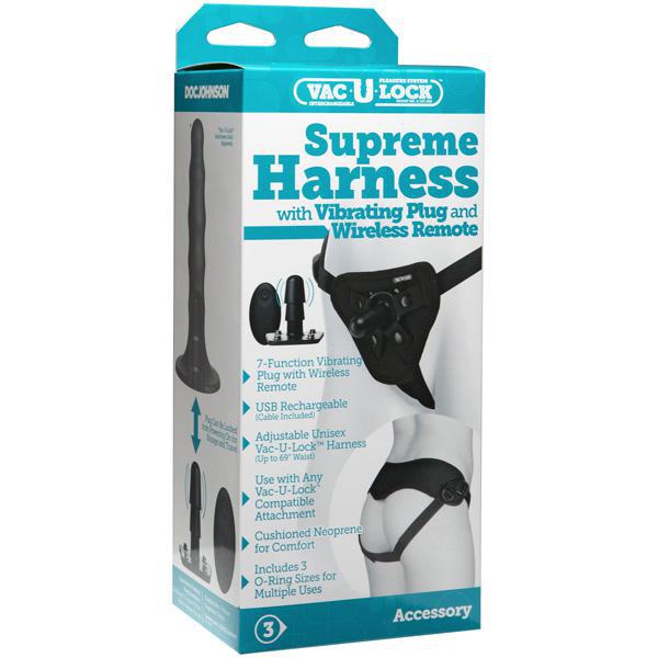 Vac - U - Lock Supreme Harness With Vibrating Plug Black - Temptations