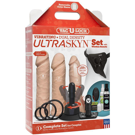 Vac - U - Lock Vibrating Dual Density Ultraskyn Set With Wireless Remote Vanilla - Temptations