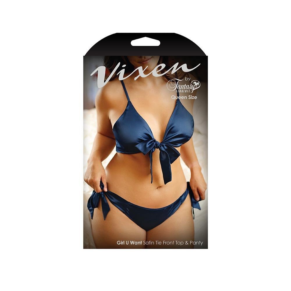 Vixen Girl U Want Satin Tie Front Top & Panty - Temptations