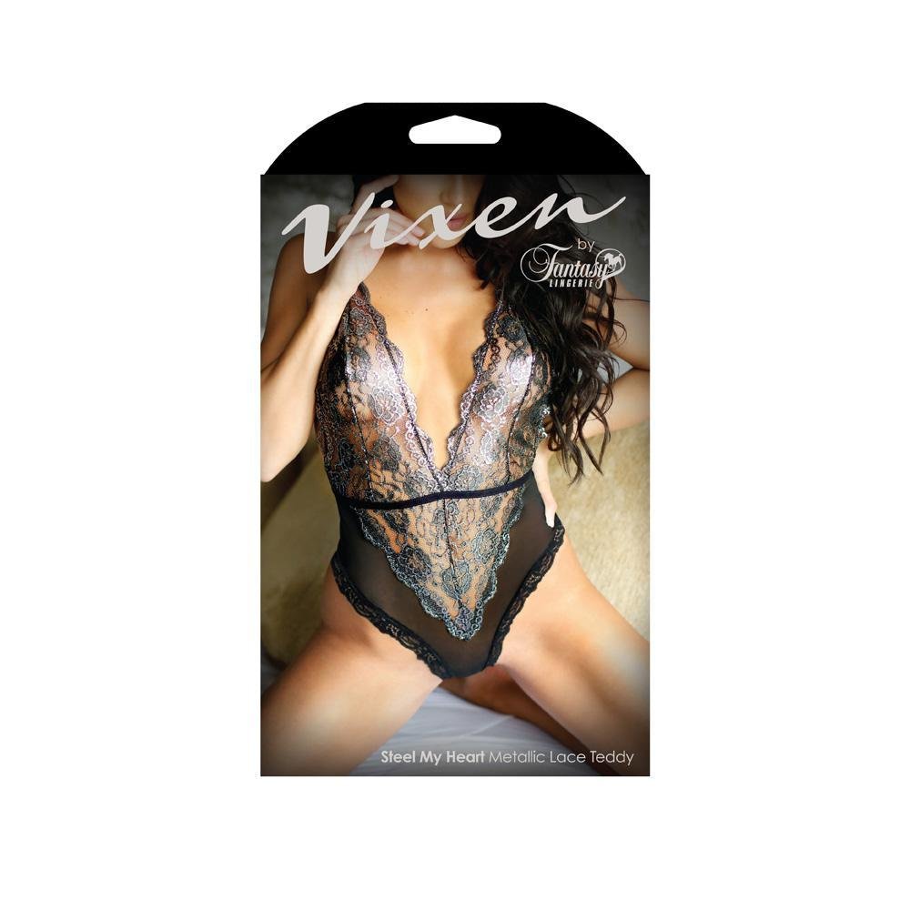 Vixen Steel My Heart Metallic Lace Teddy - L/XL Boxed - Temptations
